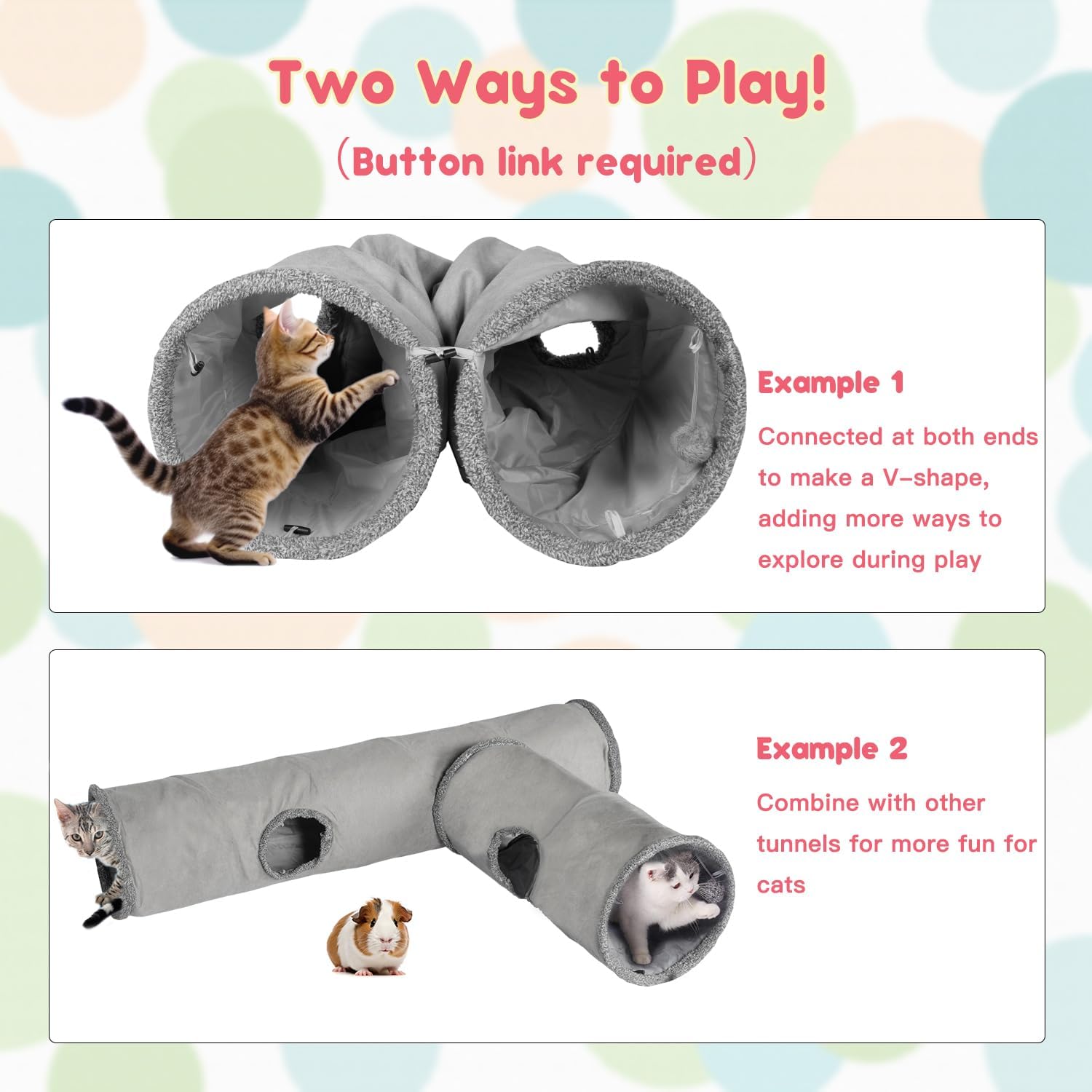 Cat Tunnels for Indoor Cats 51 Inch Collapsible Play Tube Peek Holes Toys | Collapsible cat tunnel play tube peek holes toys indoor active kittens big cats hideout crawl portable easy storage - view 6