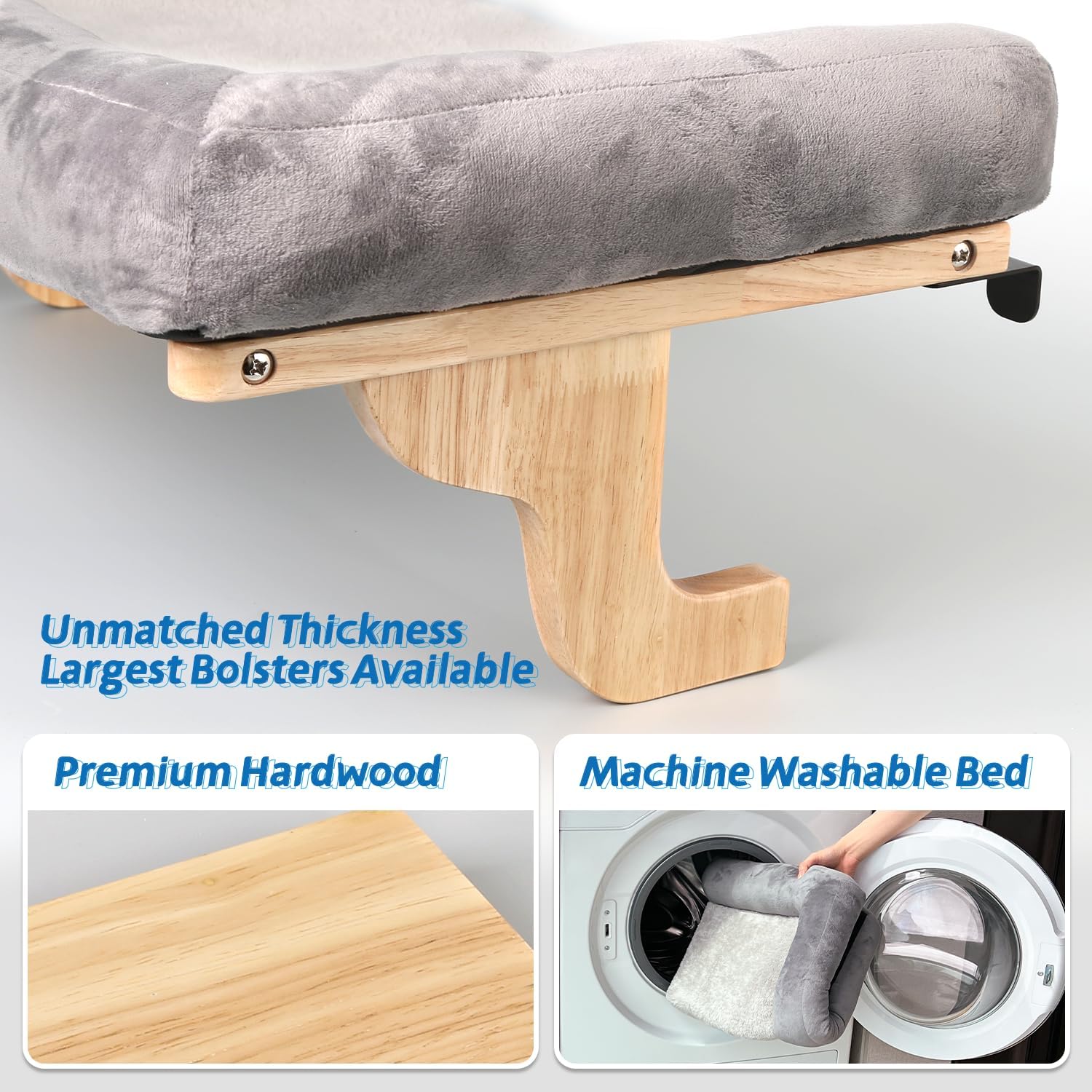 Cat Perch for Window Sill with Bolster - Orthopedic Hammock Design with Premium Hardwood & Robust Metal Frame - Cat Window Seat for Large Cats and Kittens - Natural Color Wood Gray Bed, 24''W - view 4