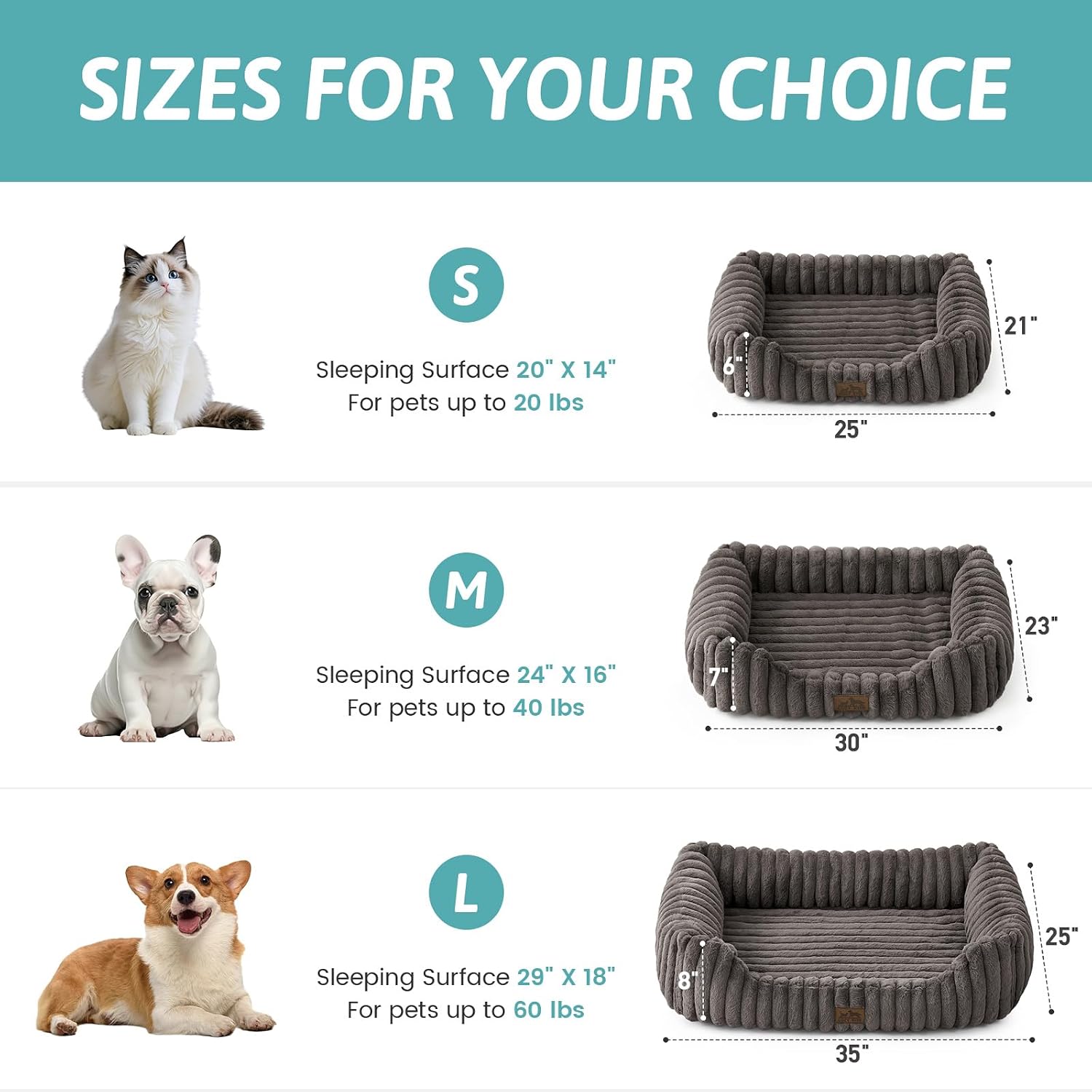 Orthopedic dog bed for small dogs & cats - washable rectangle pet bed with anti-slip bottom, soft calming cat & puppy bed for indoor pets (25"x21"x6", grey) - view 2