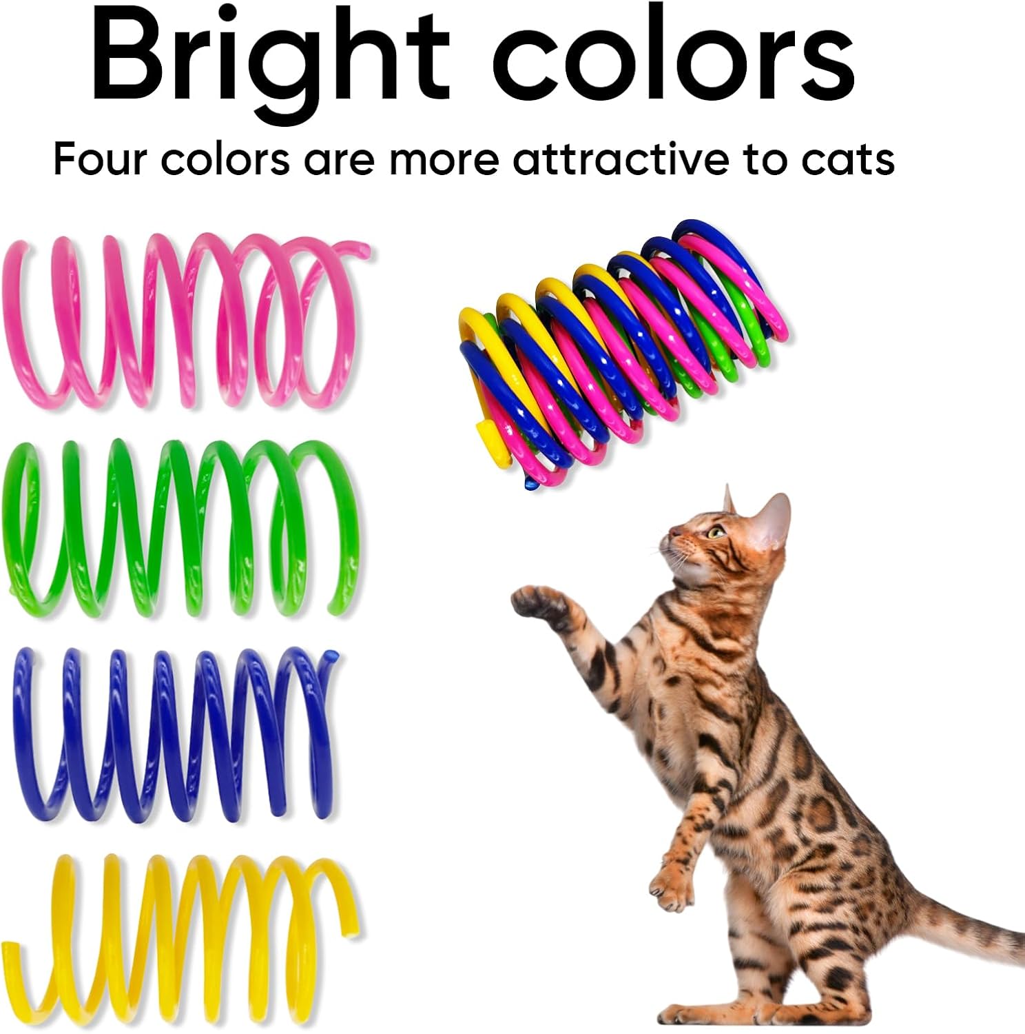 Cat toys for indoor cats, 30 pack interactive cat spring toys | colorful durable plastic coils, bounce & roll for hunting, chasing and biting, bulk toys for bored adult cats self play - view 3