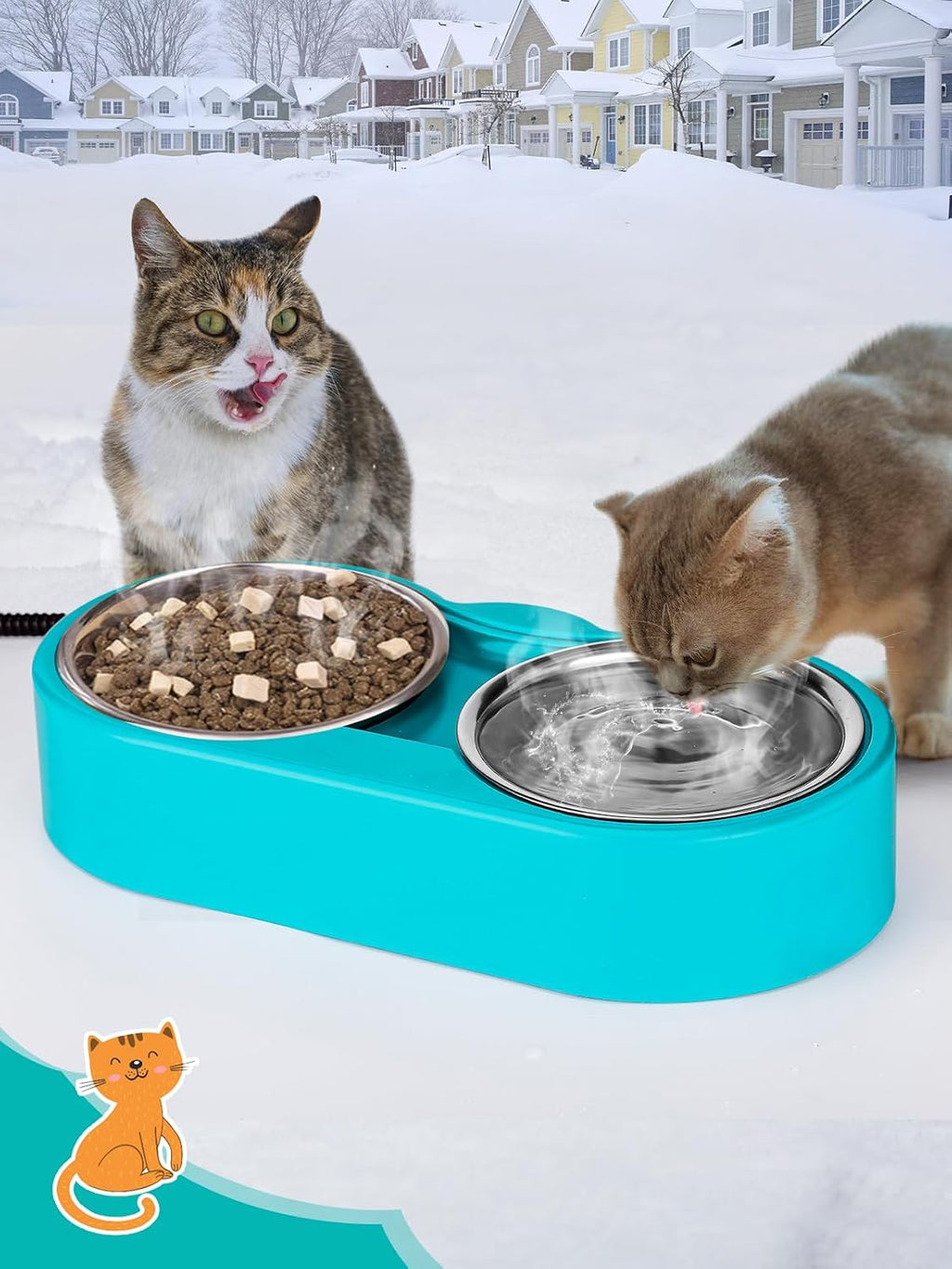 ​Heated Water Bowl for Cats - 48Oz Outdoor Heated Pet Dog Bowl with 2 Stainless Steel Bowl, Thermostatic Control for Keeping Water and Food from Freezing in Winter Cat Gifts - view 3