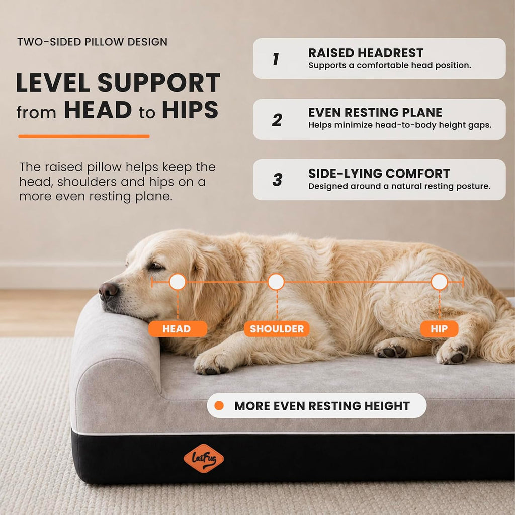 Orthopedic dog beds for large dogs, 7" memory foam dog beds, durable water proof liner removable and washable, nonskid bottom, slate grey 50"x36"x10" - view 5