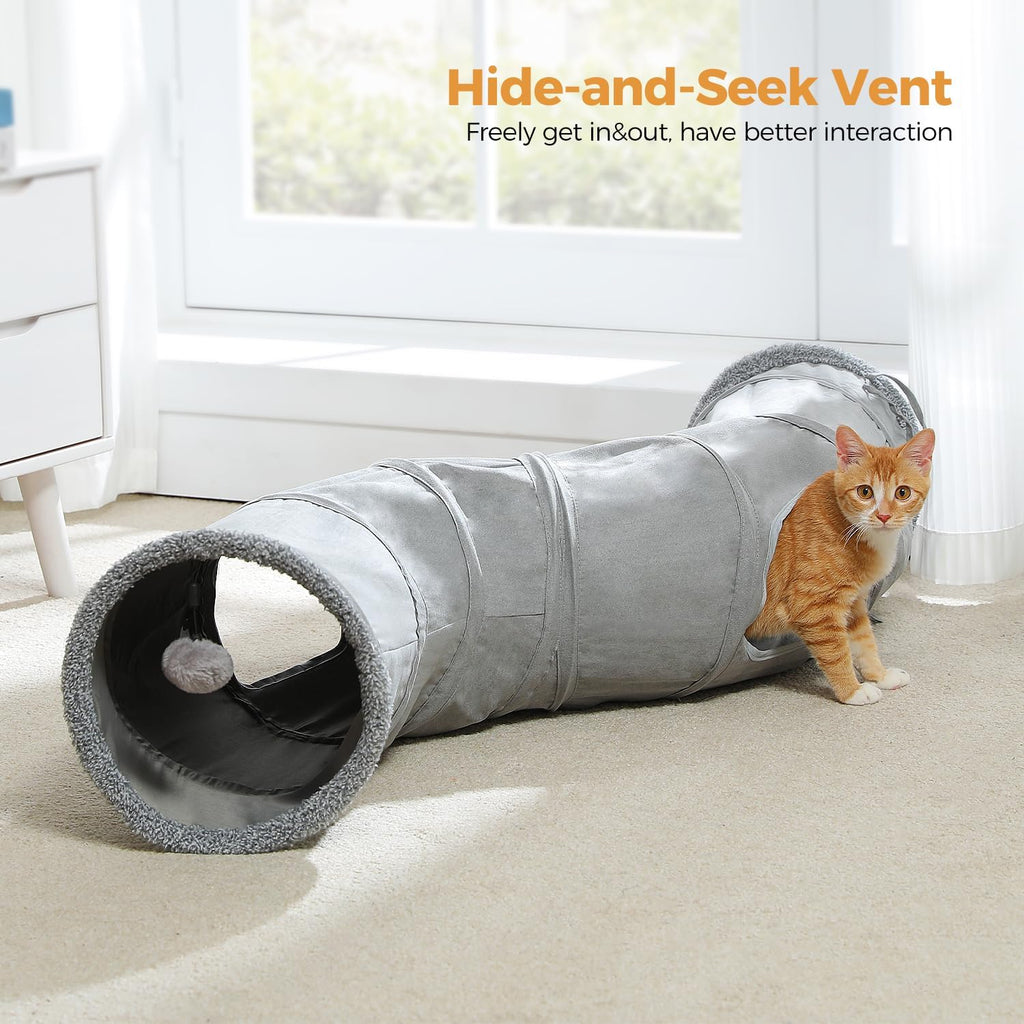Cat Tunnel S Shape Cat Tunnels for Large & Indoor Cats 51”Long | Durable, Spacious 10.5" Cat Tube with Peepholes & Dangling Ball Toy, Connected to Play Tunnels, Collapsible for easy storage - view 3
