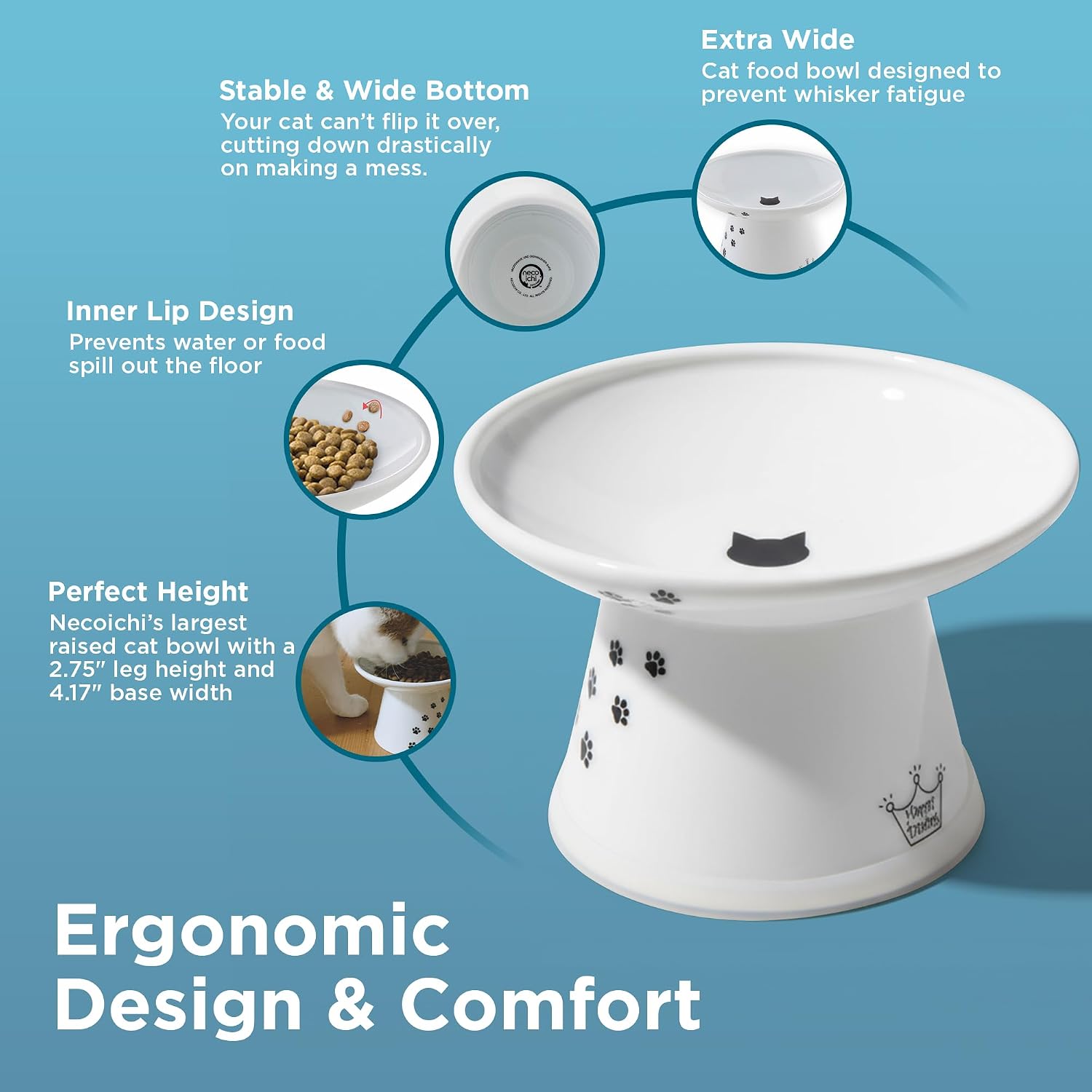 Ceramic extra-wide elevated cat food bowl - view 4