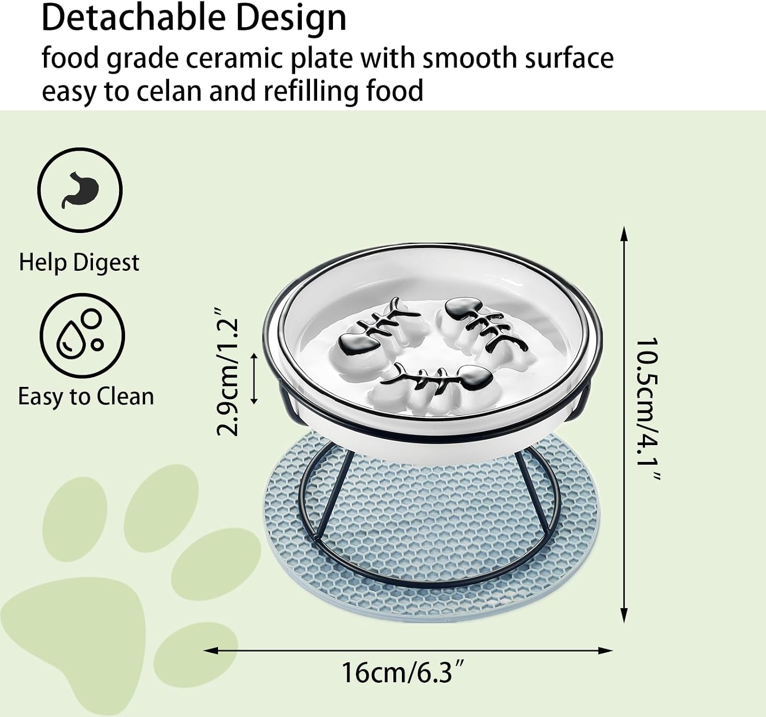 Ceramic elevated slow feeder cat bowl, anti vomit, removable dish, black | removable ceramic bowl slow feeder anti vomit whisker-friendly wet & dry food - view 2