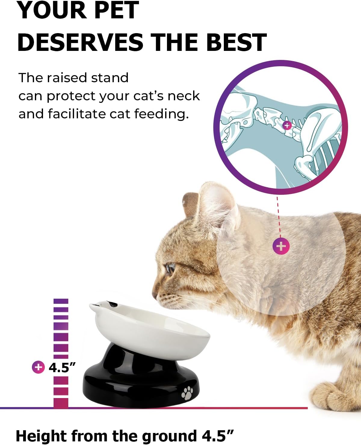 Ceramic Cat Slow Feeder, Elevated Dog Food Bowl Tilted Design, Slow Feeder Bowl no Black Chin, Cat Shape for Dry and Wet Food - view 5