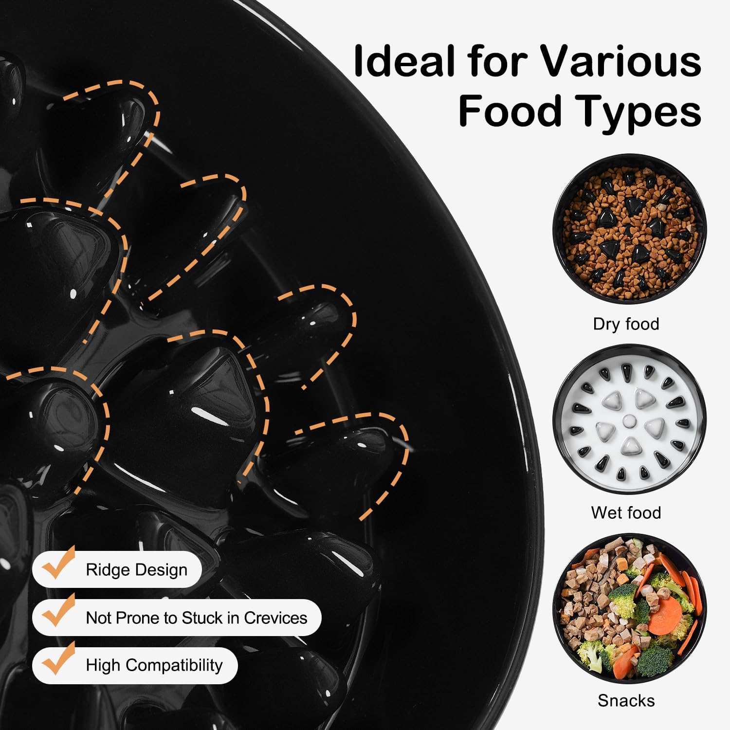 Ceramic Slow Feeder Dog Bowls for Medium Large Breed | Slow Feeding Dog Bowl, Dogs Food Bowls for Fast Eaters, Puzzle Dogs Food Bowl with Silicone Base, Maze Black - view 6