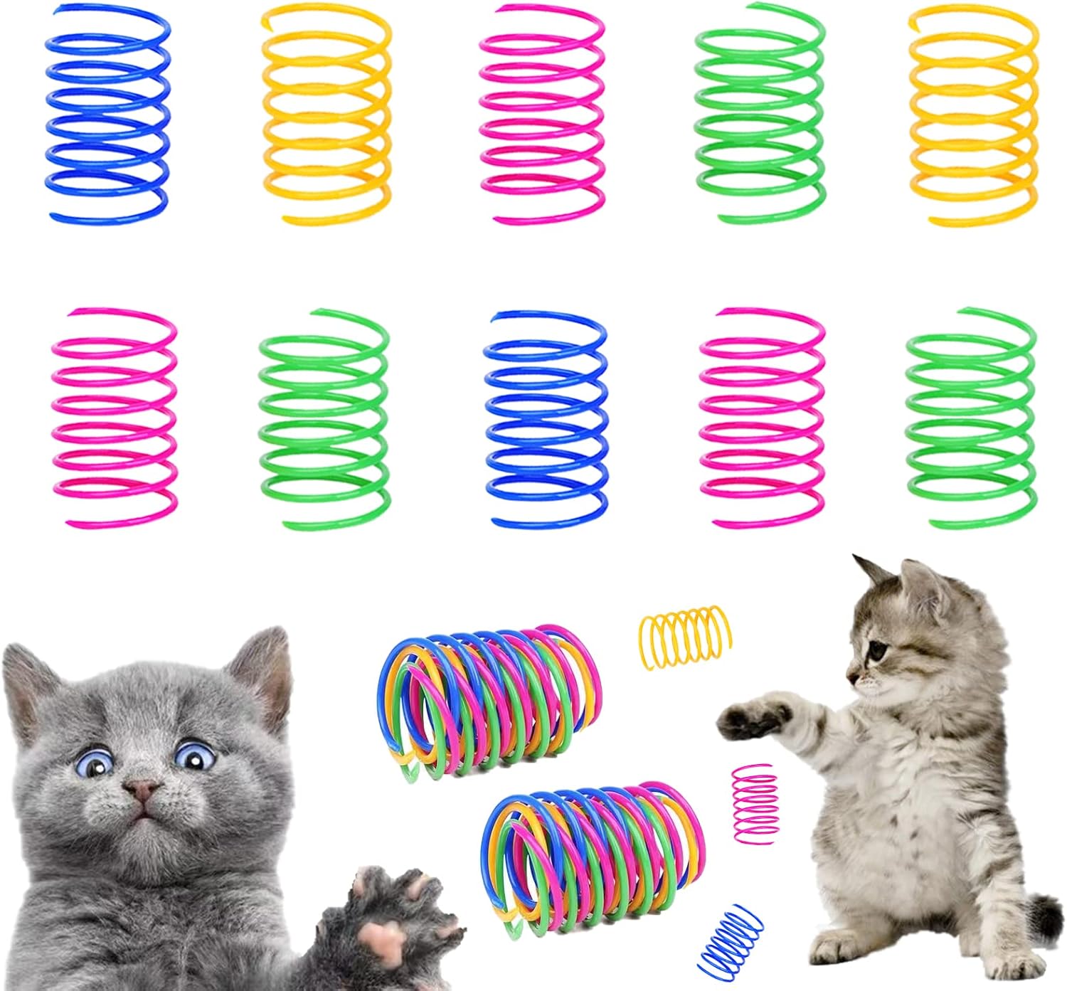 Cat Spring Toy (100 Pack), Interactive Cat Exercise Toy for Indoor Cats, Multi-colored Plastic Coil for Kittens to Swat, Bite, Hunt