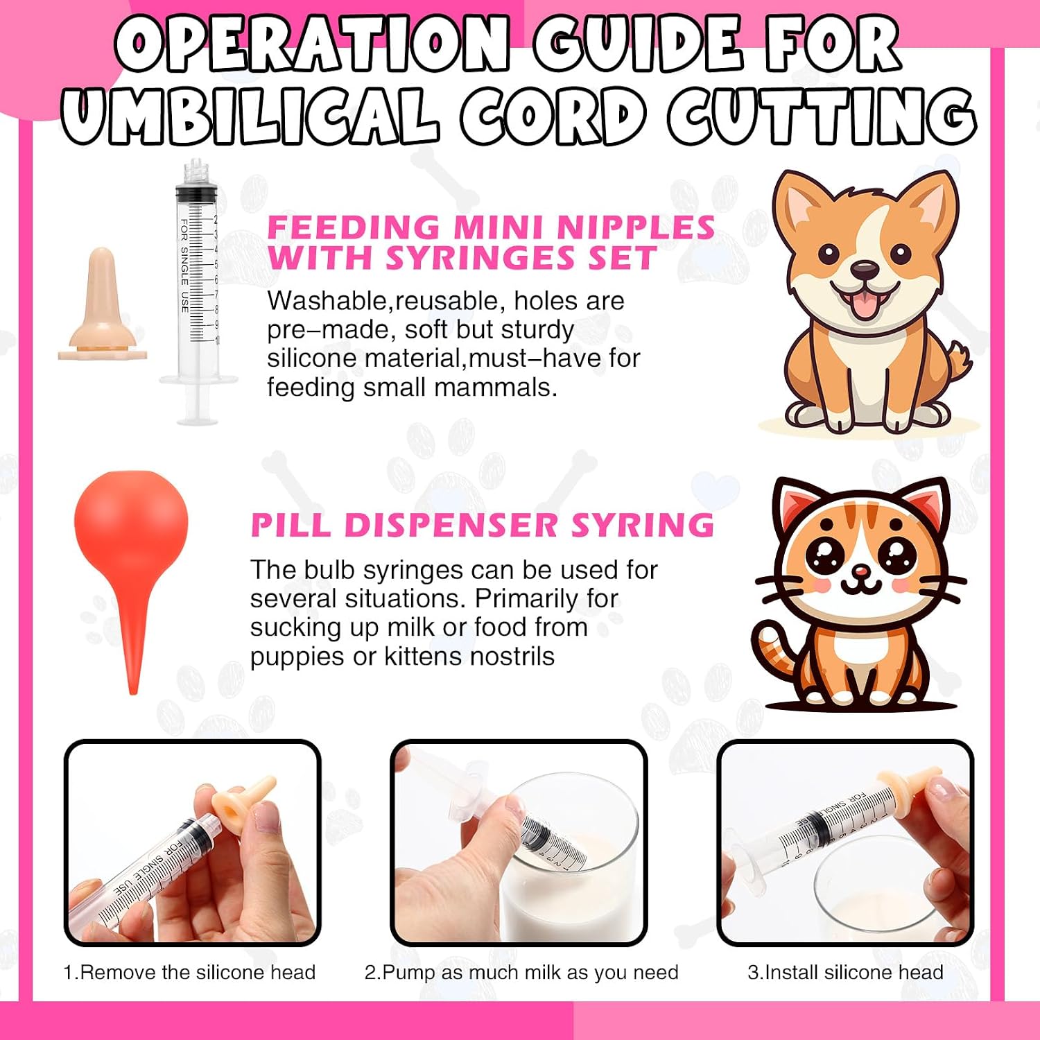 45 Pcs Puppy Dog Kitten Whelping Supplies Starter Kit for Birth Include Pet Playpen Whelping Collar Cord Clamp Bulb Aspirator Syringe Bottle Scissor Glove Bag for New Born Pet Supplies - view 5