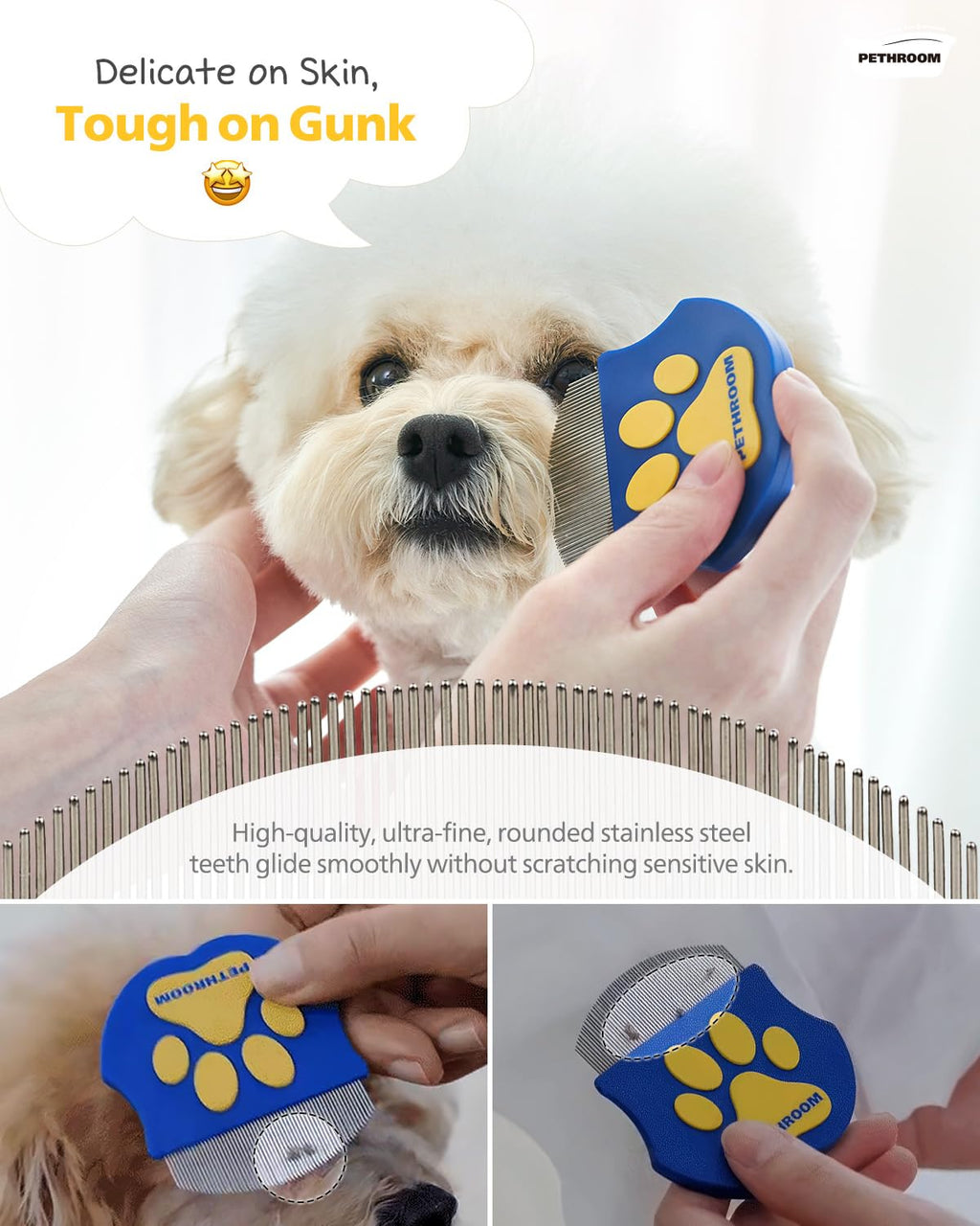 Professional Eye Comb for Pets, Stainless Steel Tear Stain Remover | Gentle Round-Head Grooming Tool for Cats & Dogs, Compact & Portable for Eye Gunk Removal - view 5