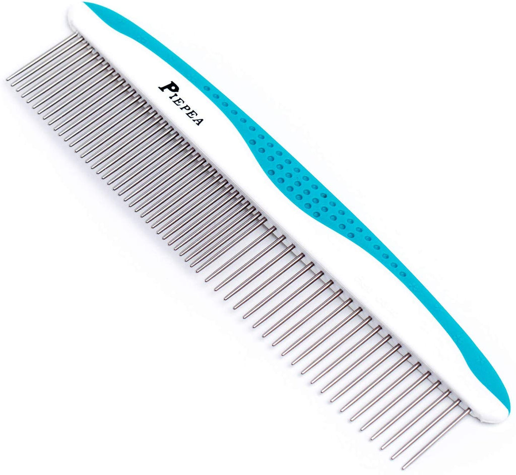 Pet Comb for Dogs and Cats, Stainless Steel Teeth Detangling Grooming Comb | Pets Hair Dematting Deshedding Brush, 7 1/4", Wide & Narrow Teeth, Non-Slip Handle, Remove Tangles, Mats, Knots & Loose Fur