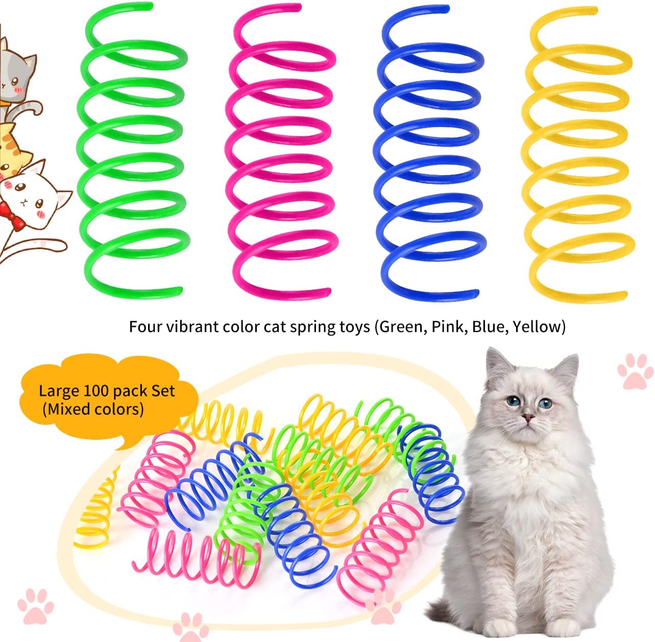 100 Pack Cat Spiral Spring, Cat Toys Spring for Indoor Cats, Plastic Coils Colorful Kitten Interactive Toy for Swatting, Biting, Hunting - view 7