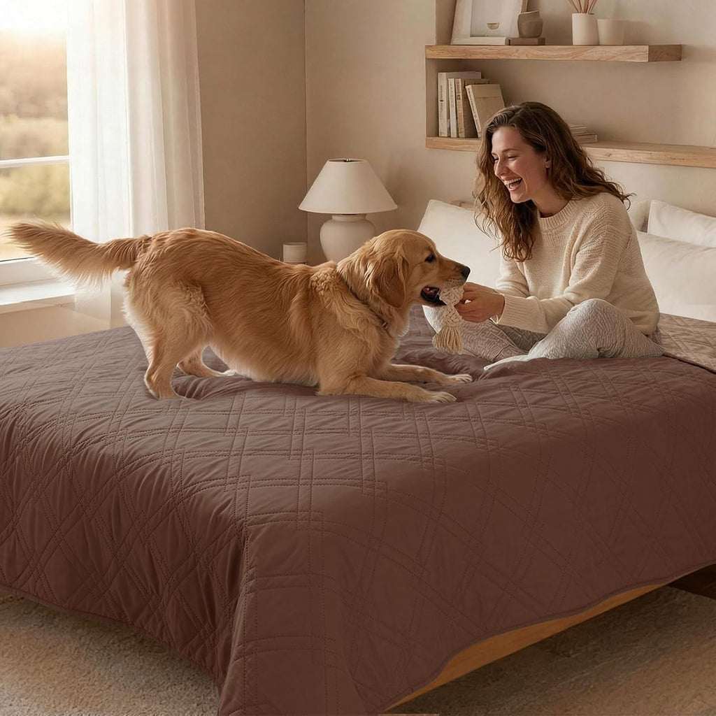 100% waterproof dog bed cover pet blanket, dark brown+taupe 30"x30" |, 7-layer reversible couch covers for dogs met for sofa furniture car camping - view 8