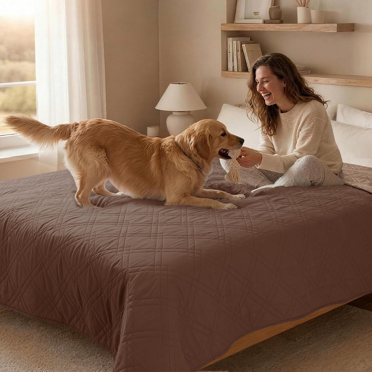 100% waterproof dog bed cover pet blanket, dark brown+taupe 30"x30" |, 7-layer reversible couch covers for dogs met for sofa furniture car camping - view 8