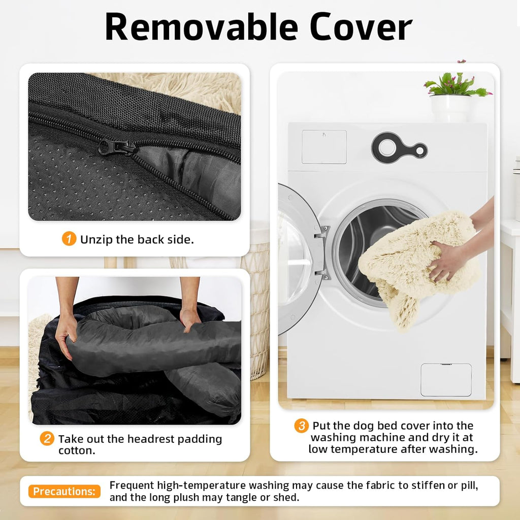 Calming dog bed fluffy plush dog mat for furniture protector with removable washable cover for large medium small dogs and cats (large, beige) - view 4
