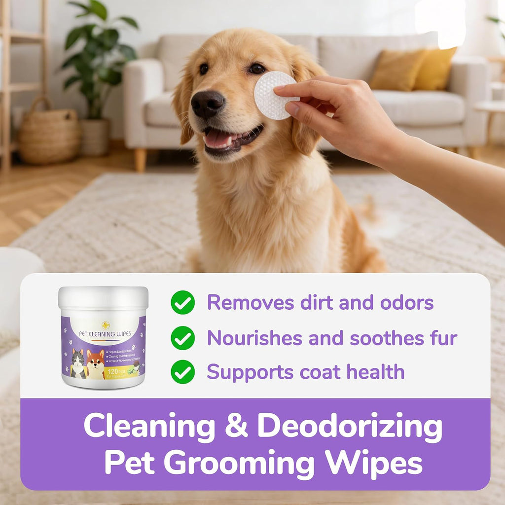 Dog Eye Wipes, 120 Count Cat Eyes Cleaning Wipes Gentle Pet Tear Stain Remover, Hypoallergenic Puppy Dogs Eye Wash Cleaner for Debris Discharge Mucus, Vet Recommended Aloe Chamomile Pets Wipe Pads - view 6