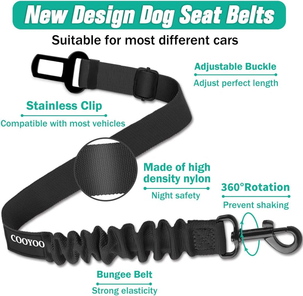 Dog Seat Belt, Durability Retractable Dog Car Harness Adjustable Dog Seat Belt for Vehicle Nylon Pet Safety Seat Belts Heavy Duty & Elastic (1 Pack Black) - view 2