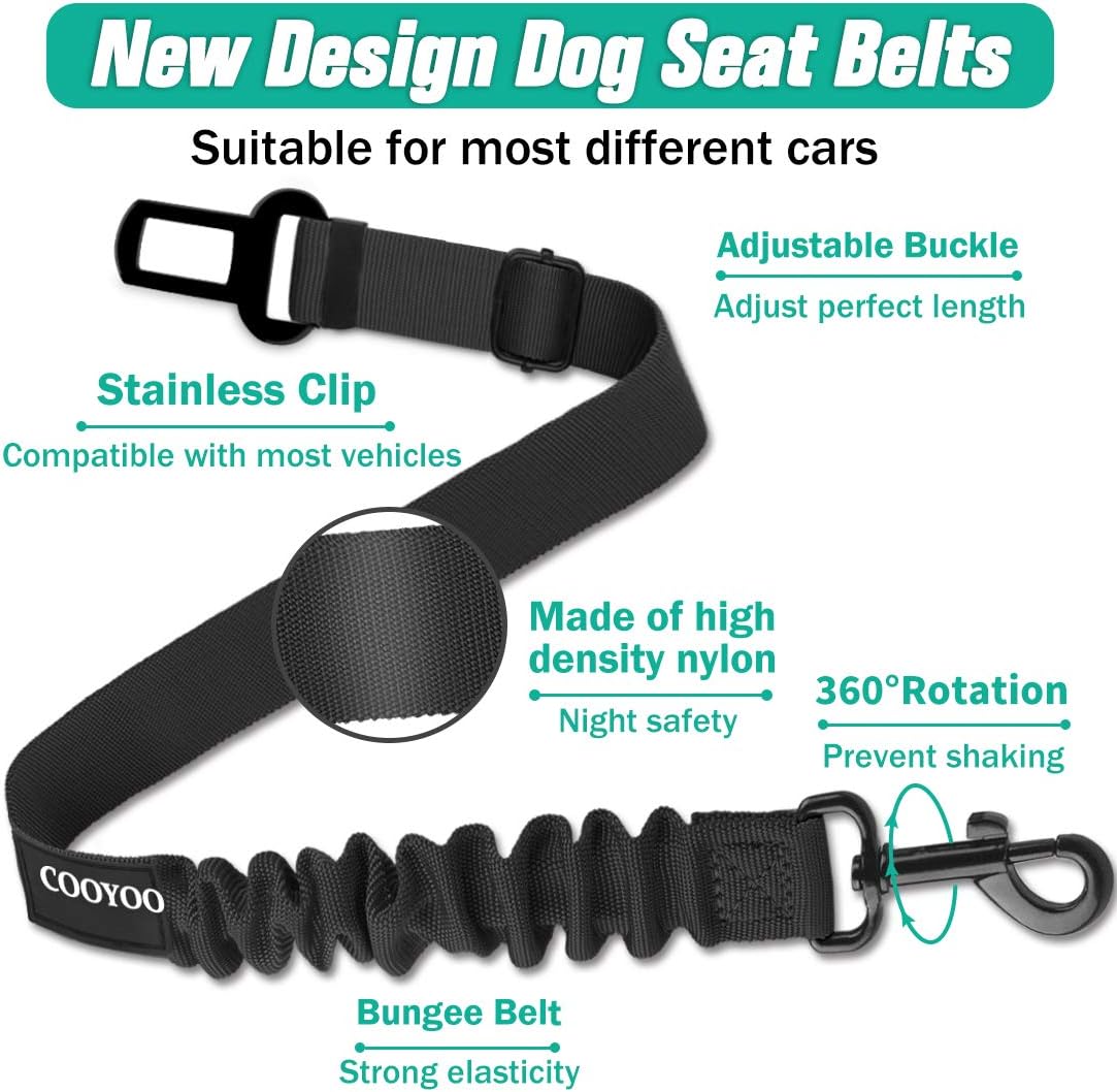 Dog Seat Belt, Durability Retractable Dog Car Harness Adjustable Dog Seat Belt for Vehicle Nylon Pet Safety Seat Belts Heavy Duty & Elastic (1 Pack Black) - view 2