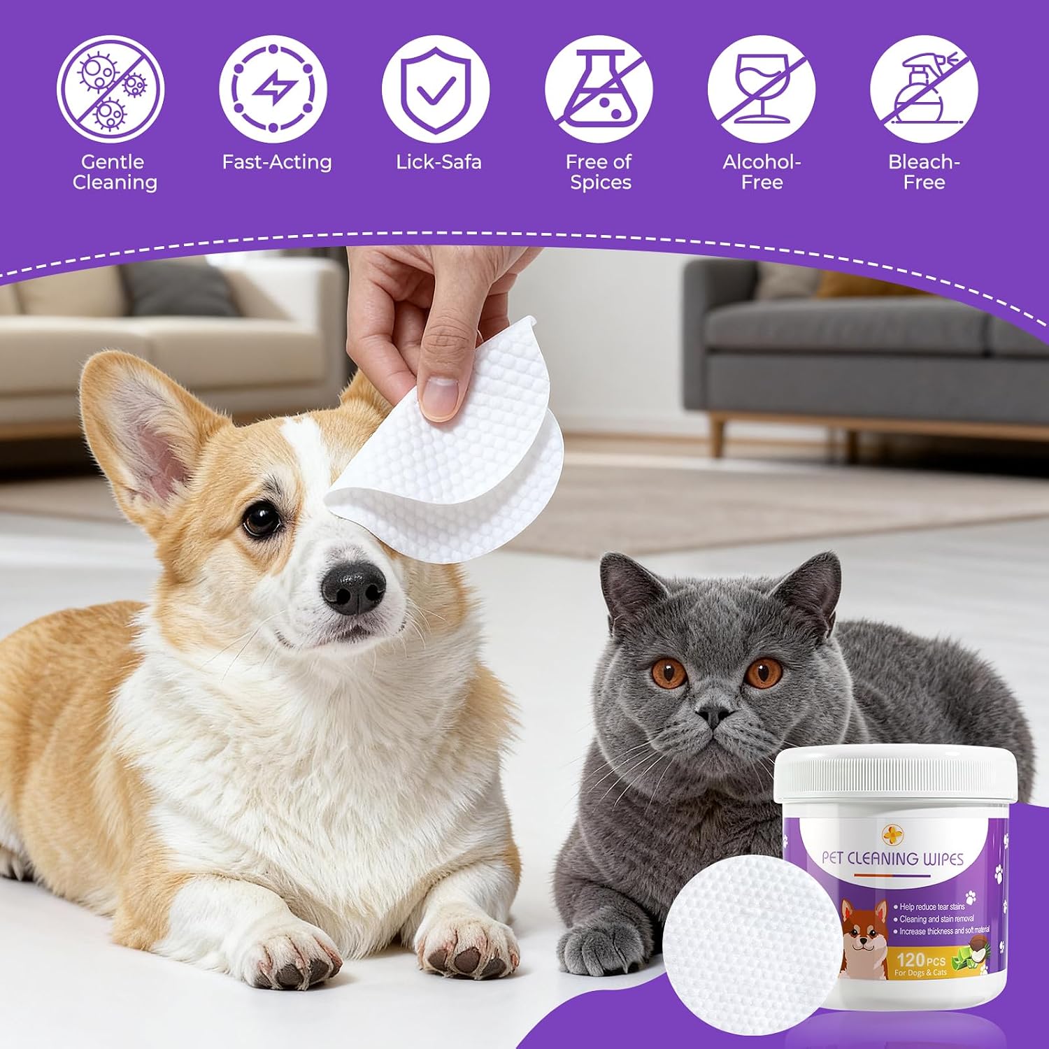 Pet Wipes Set for Dogs & Cats, Dental Finger Wipes & Eye Pads for Cleaning | Daily Pet Grooming Wipes Kit Pet Teeth Cleaning Dog Dental Care - view 5
