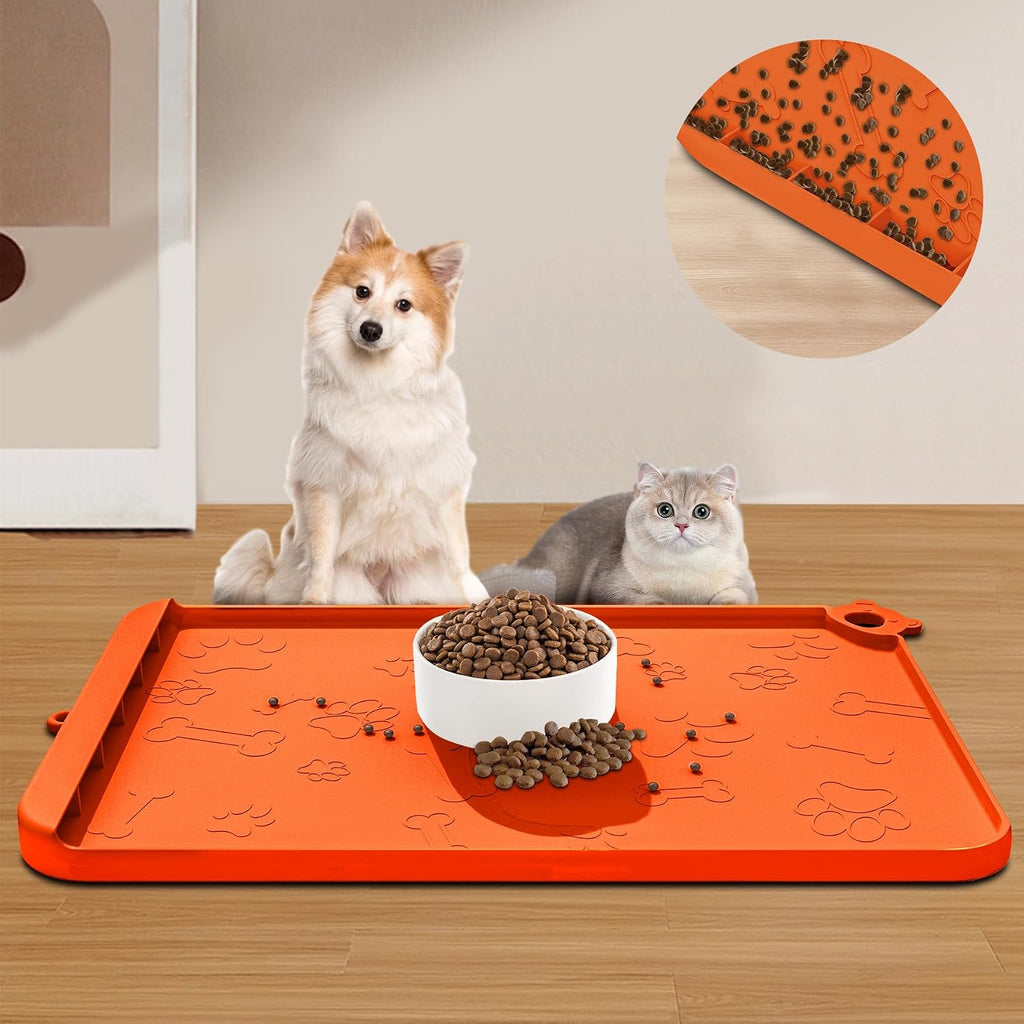 Silicone Dog Food and Water Mat - Pet Feeding Mats with Waterproof Design, Raised Edges and Hooks, Placemats for Cats and Dogs - view 6