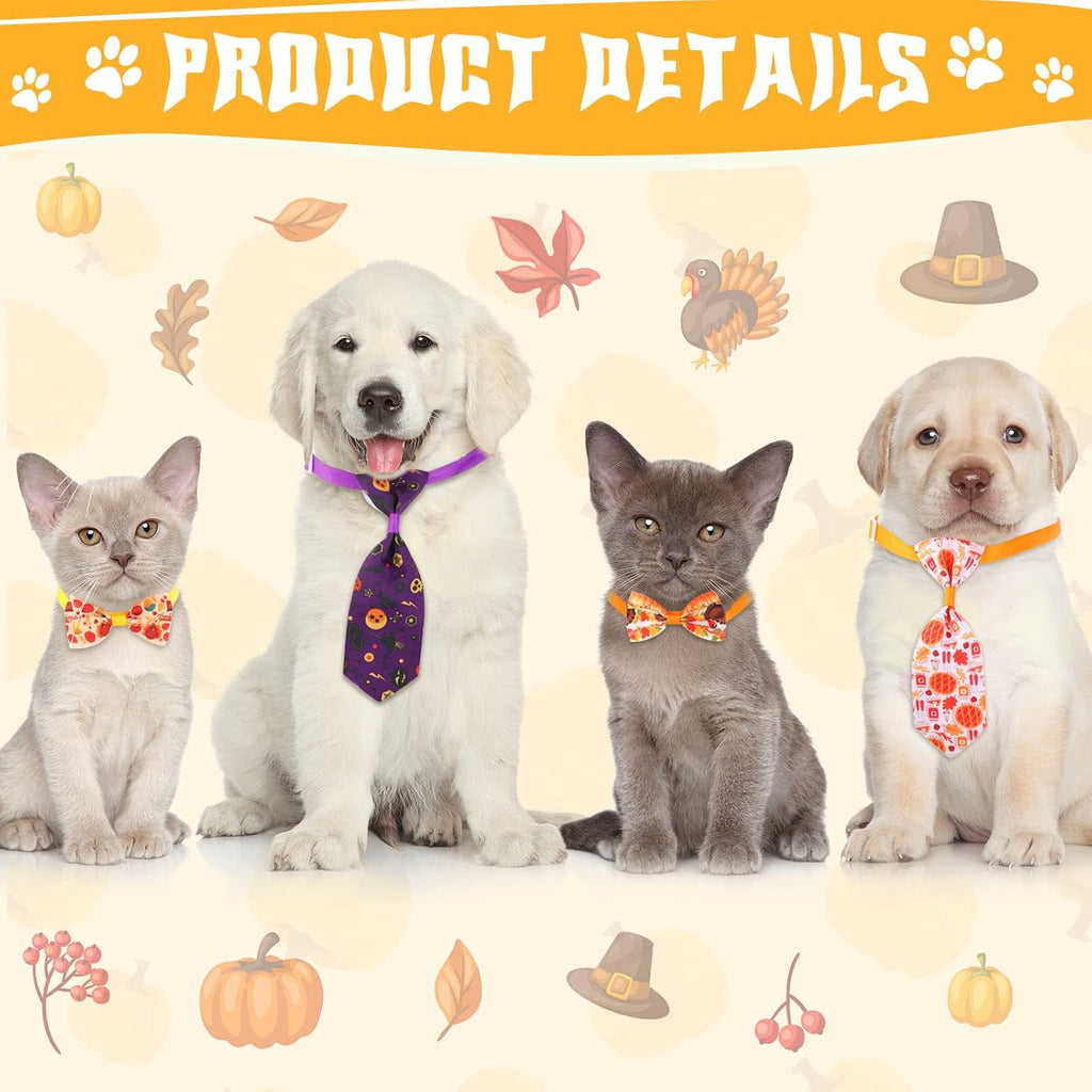 100 Pack Fall Dog Bow Tie Collar Set, 50 Dog Bow Ties and 50 Pet Neckties Maple Leaf Pumpkin Turkey Pattern Pet Costume Accessories for Small Medium Dogs Cats, Thanksgiving Halloween Supplies - view 3