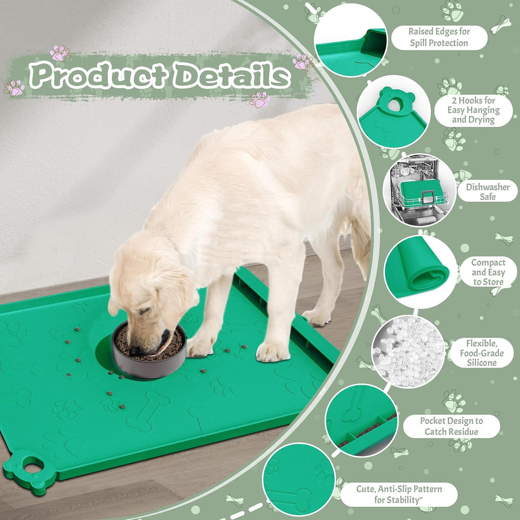 Silicone Dog Food and Water Mat - Pet Feeding Mats with Waterproof Design, Raised Edges and Hooks, Placemats for Cats and Dogs - view 3