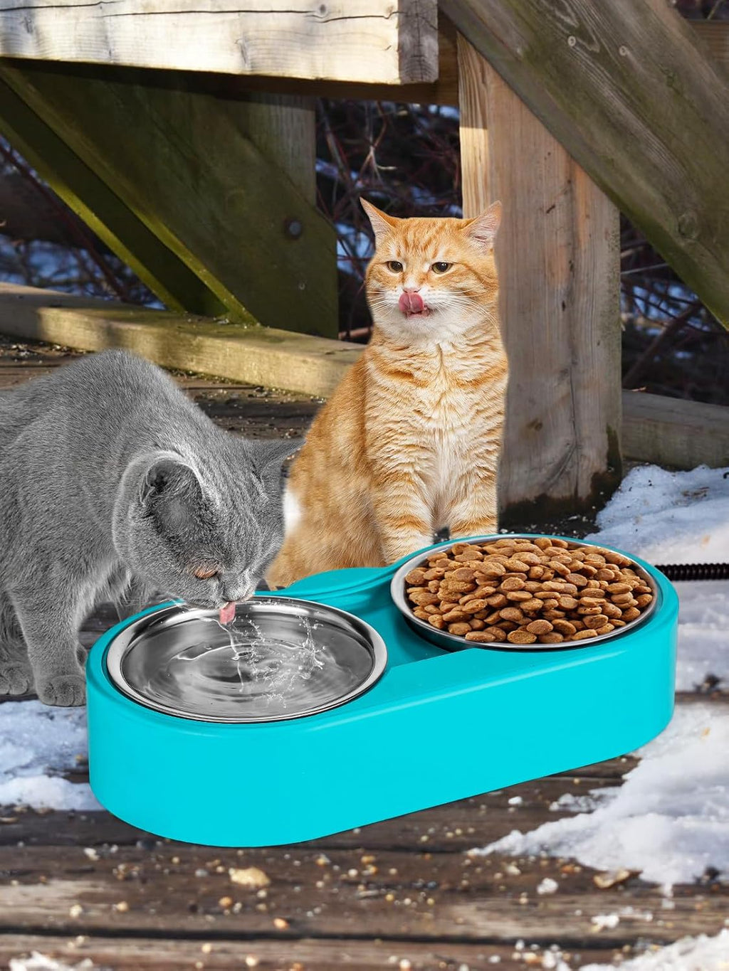 ​Heated Water Bowl for Cats - 48Oz Outdoor Heated Pet Dog Bowl with 2 Stainless Steel Bowl, Thermostatic Control for Keeping Water and Food from Freezing in Winter Cat Gifts - view 7