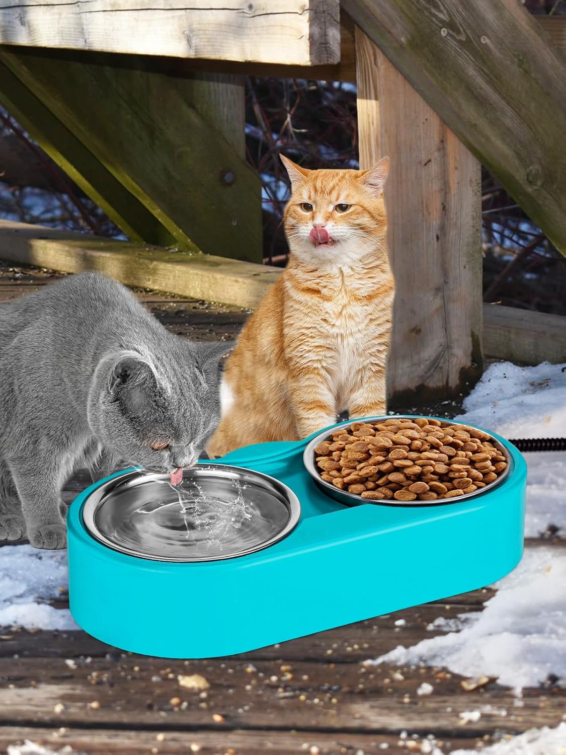 ​Heated Water Bowl for Cats - 48Oz Outdoor Heated Pet Dog Bowl with 2 Stainless Steel Bowl, Thermostatic Control for Keeping Water and Food from Freezing in Winter Cat Gifts - view 7