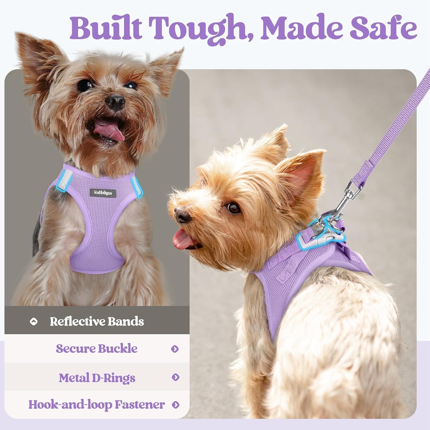 Dog Harness Small Sized and Leash Set, Step-in Puppy Pet Vest | Light, Soft, Breathable Air Mesh, Easy on and Remove with Hook & Loop, Secure Reflective for Walking, Light Purple XXS - view 7