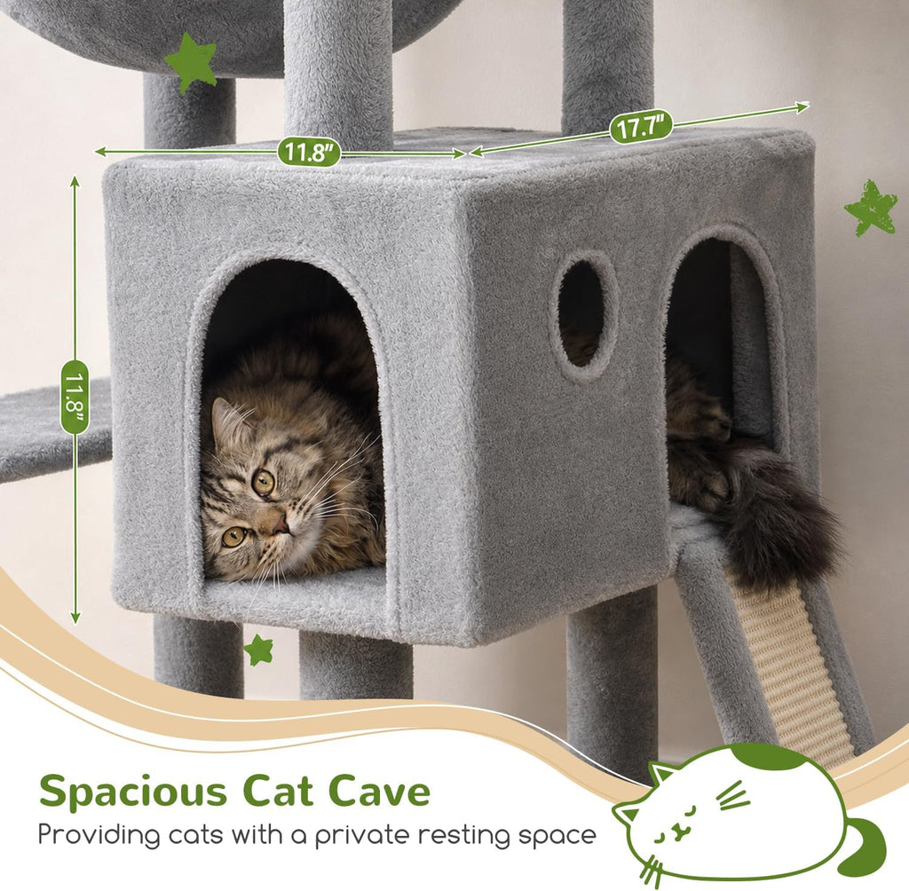 Heavy Duty Cat Tree, 70 inch Sturdy Cat Tree for Indoor Cats Extra Large Cat Tower with Scratching Post, Hammock, Cat Condo for Adult Cats Kittens, F70 Pro, Light Grey - view 4