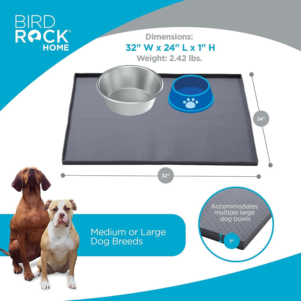 Extra-Large Dog Mat for Food and Water Bowls - Waterproof Pet Feeding Mat to Prevent Spills - Anti-Slip Rubber Tray for Messy Eaters - Placemat Protector for Floors - 32in x 24in - Grey - view 3