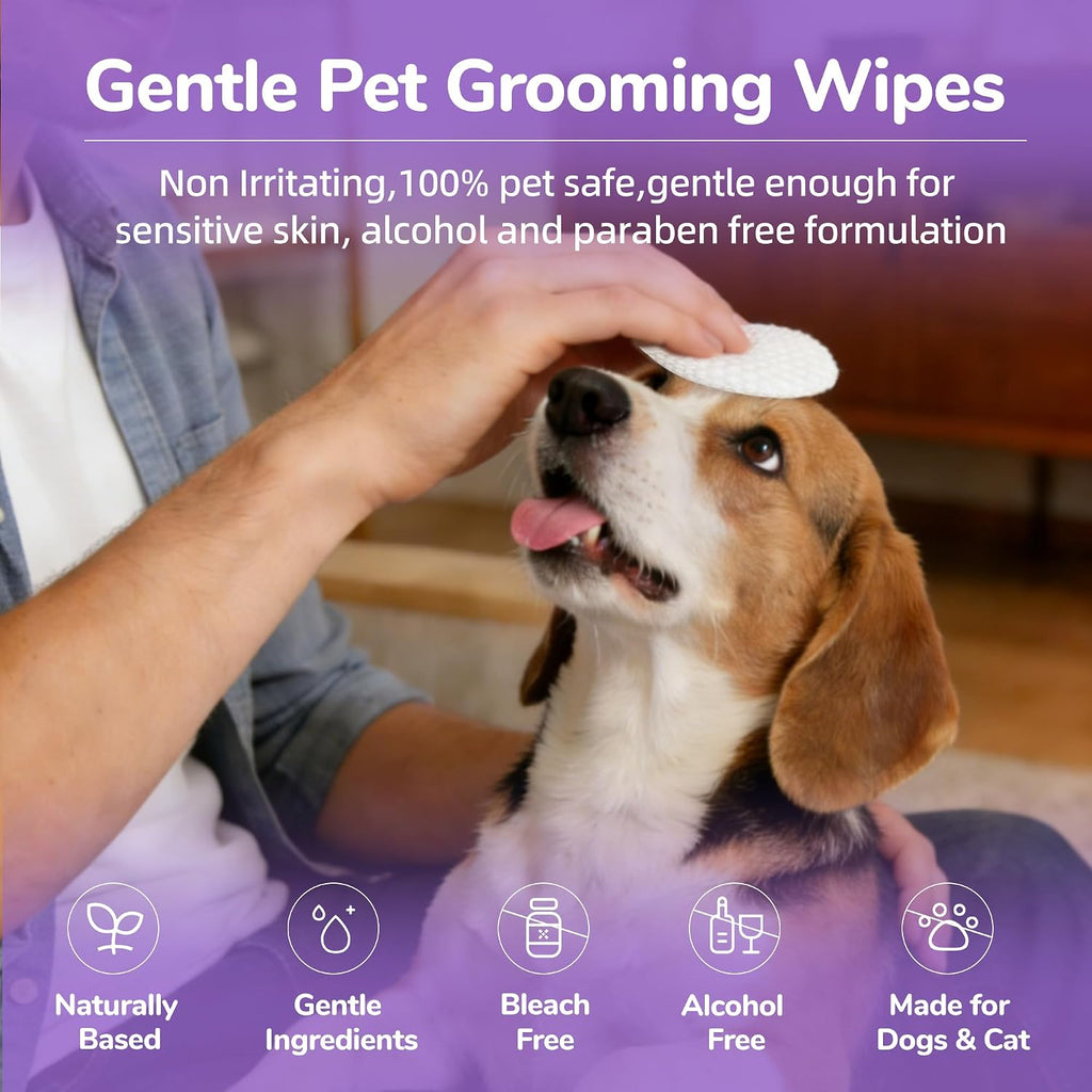 Dog Eye Wipes, 120 Count Cat Eyes Cleaning Wipes Gentle Pet Tear Stain Remover, Hypoallergenic Puppy Dogs Eye Wash Cleaner for Debris Discharge Mucus, Vet Recommended Aloe Chamomile Pets Wipe Pads - view 2