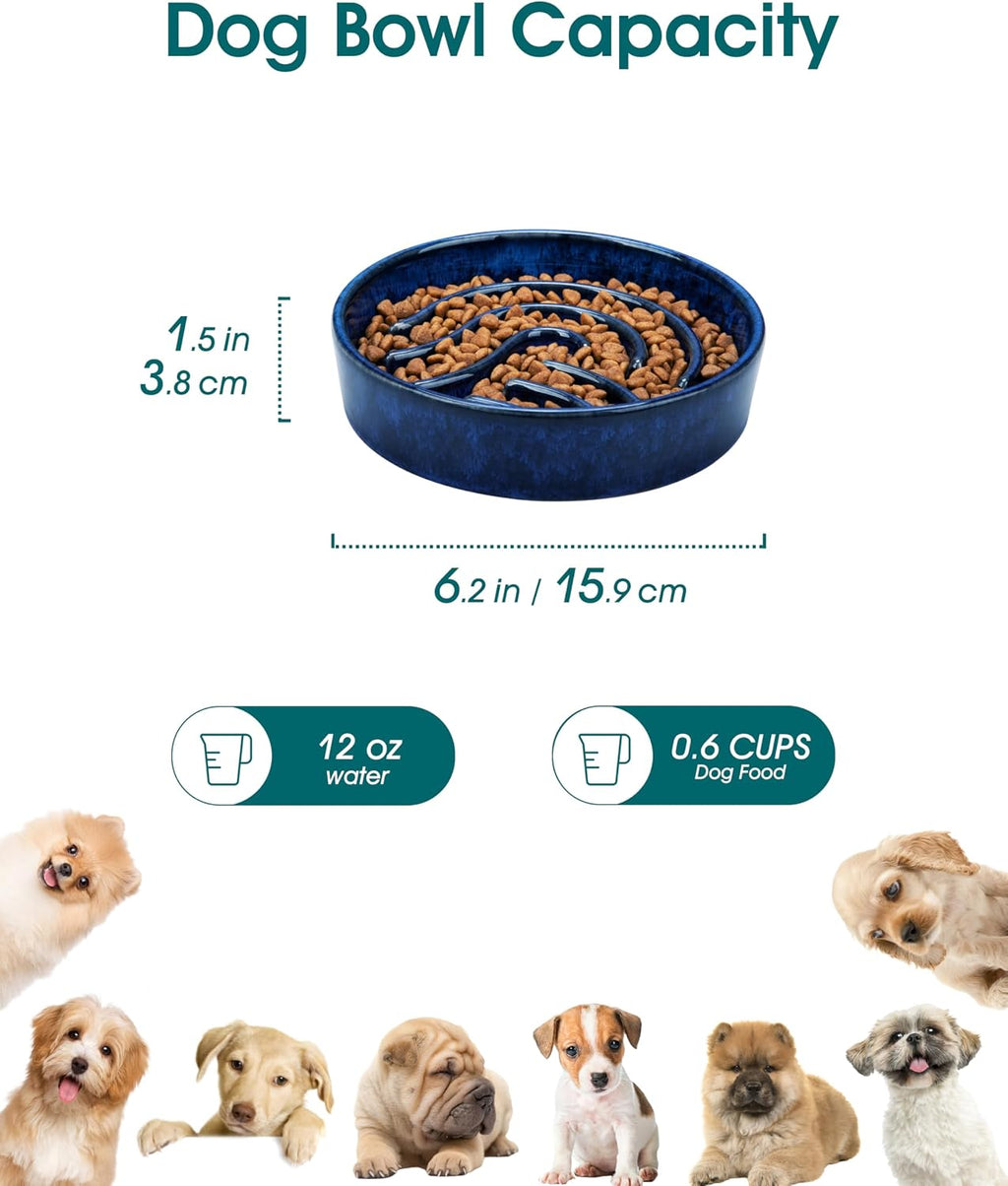 Slow Feeder Dog Bowl, 0.6 Cup Ceramic Slow Feeding Food Dish for Small Breed, Puzzle Dog Food Bowl for Fast Eater, Blue - view 2