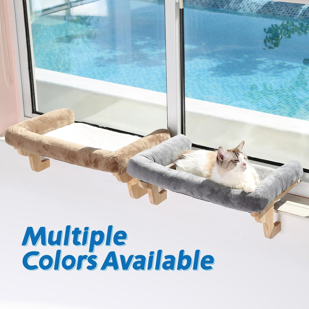 Cat Perch for Window Sill with Bolster - Orthopedic Hammock Design with Premium Hardwood & Robust Metal Frame - Cat Window Seat for Large Cats and Kittens - Natural Color Wood Gray Bed, 24''W - view 8