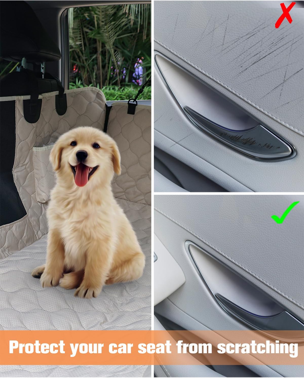 Dog car seat cover for back seat, waterproof dog hammock for pets | zippered design allows passenger seat access, mesh window for pet view, 600D Oxford, prevents scratches, hair, mud, and dirt - view 3
