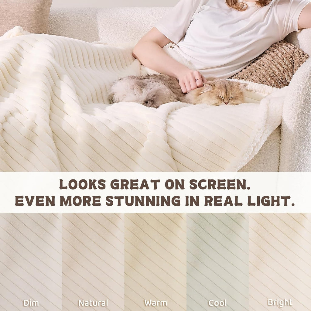 Waterproof calming cat blanket for indoor cats, noiseless soft plush dog blanket for pets, 500GSM thick faux fur pet throw, couch furniture protector for puppy, cream, 25x30IN - view 6