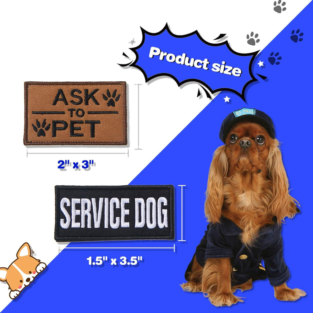 10 pieces service dog patches ask to do not pet patch vest removable tactical pet in training hook and loop harness American flag patch set (delicate style) - view 2