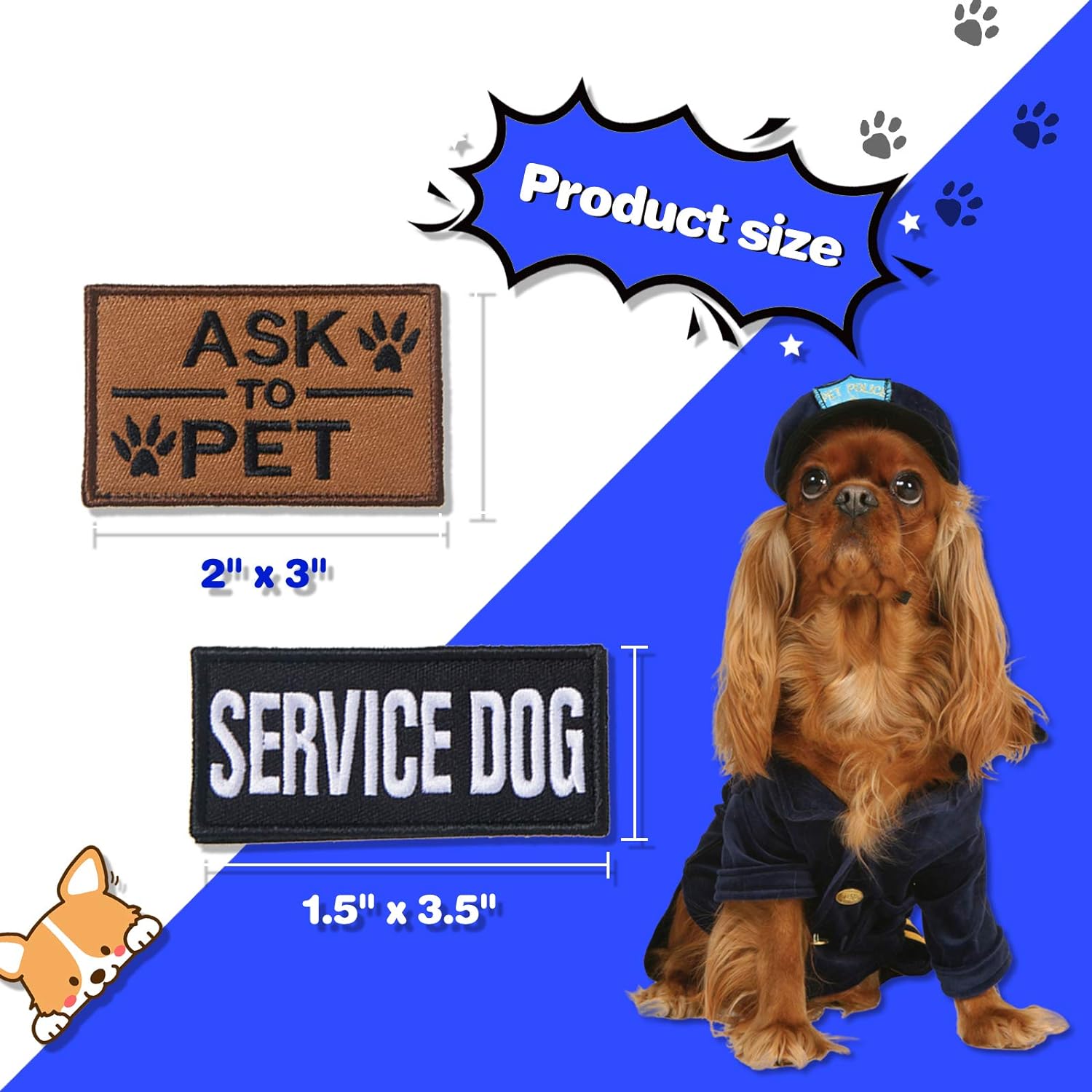 10 pieces service dog patches ask to do not pet patch vest removable tactical pet in training hook and loop harness American flag patch set (delicate style) - view 2