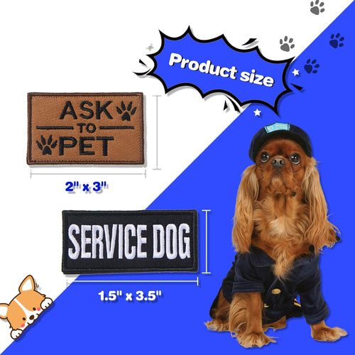 10 pieces service dog patches ask to do not pet patch vest removable tactical pet in training hook and loop harness American flag patch set (delicate style) - view 2