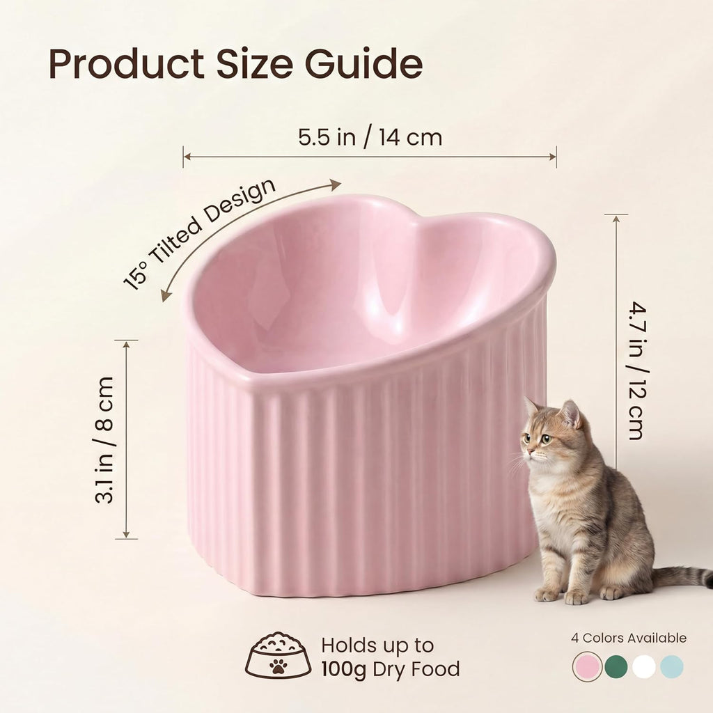 Pink ceramic raised cat bowls, tilted elevated food or water bowls, stress free, backflow prevention, dishwasher and microwave safe, lead & cadmium free - view 2
