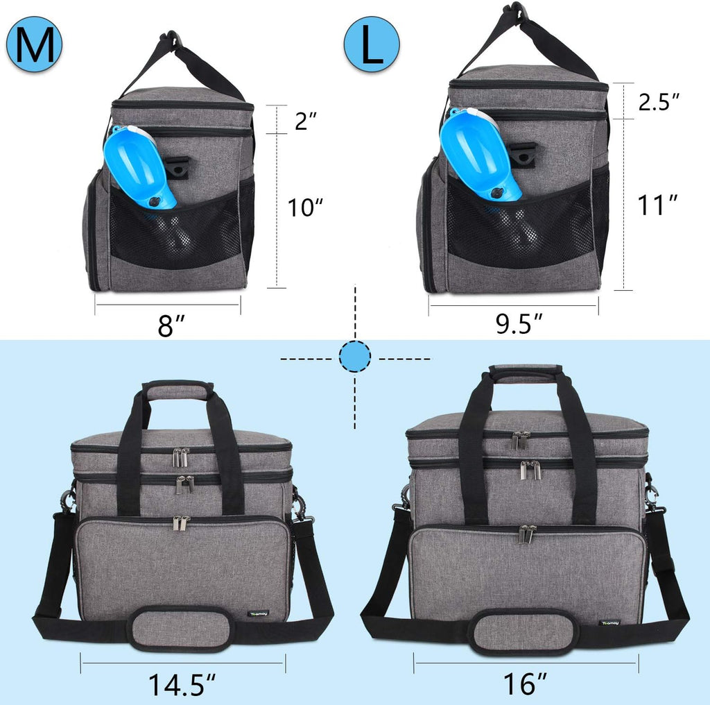 2 Layer Dog Travel Bag, Pet Supplies Weekend Tote Organizer, Gray | Large Dog Bag for Supplies with 2 Silicone Collapsible Bowls, 2 Food Carriers, 1 Water-Resistant Placemat - view 5