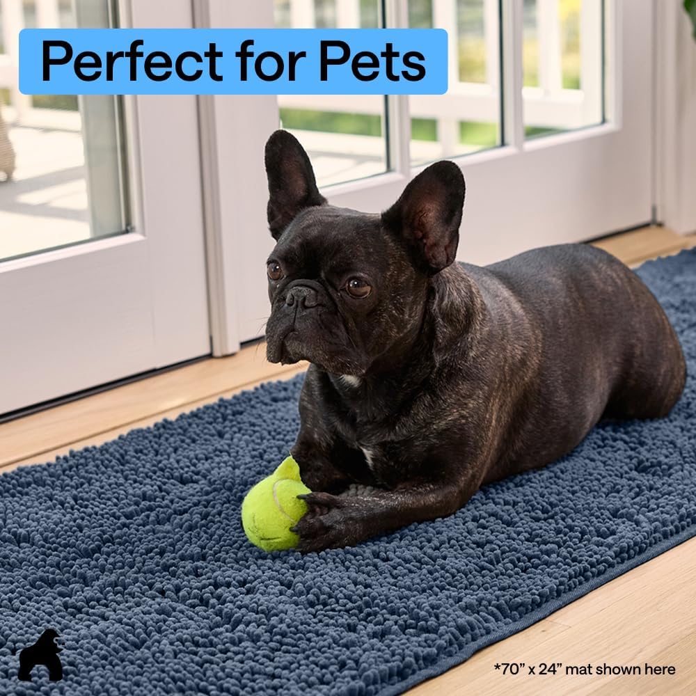 Dog door mat, 48x30 machine washable rug absorbent doormat captures moisture mud dirt, quick dry soft chenille entryway rugs indoor entrance mats for dog paws, navy blue - view 7