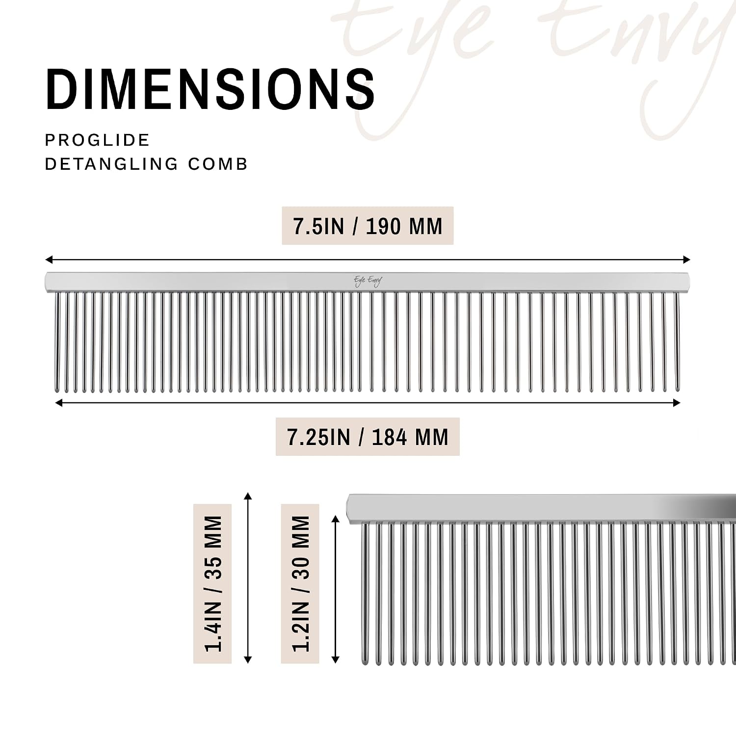 ProGlide Detangling Comb for Dogs and Cats. Dual-sided 7.5” Greyhound-style comb with 30mm rounded teeth. Gentle on your pet, it glides through dense coats without damaging hair or skin. - view 8