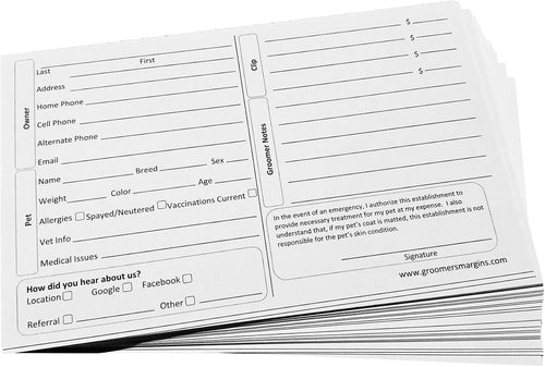 100 Dog Grooming Client Cards 5X8 Inch Client Profile Cards Dog Grooming Salon Must Haves for Pet Kennel Records, Groomer Customer Information Cards, Professional Pet Grooming Supplies