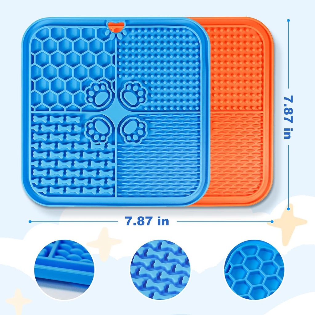 Lick Mat for Dogs, Slow Feeder with Suction Cups for Dog Anxiety Relief | Dog Lick Mat and Pet Food Mats, Pet Enrichment Toys for Bathing Station and Cat Grooming Blue & Orange - view 2