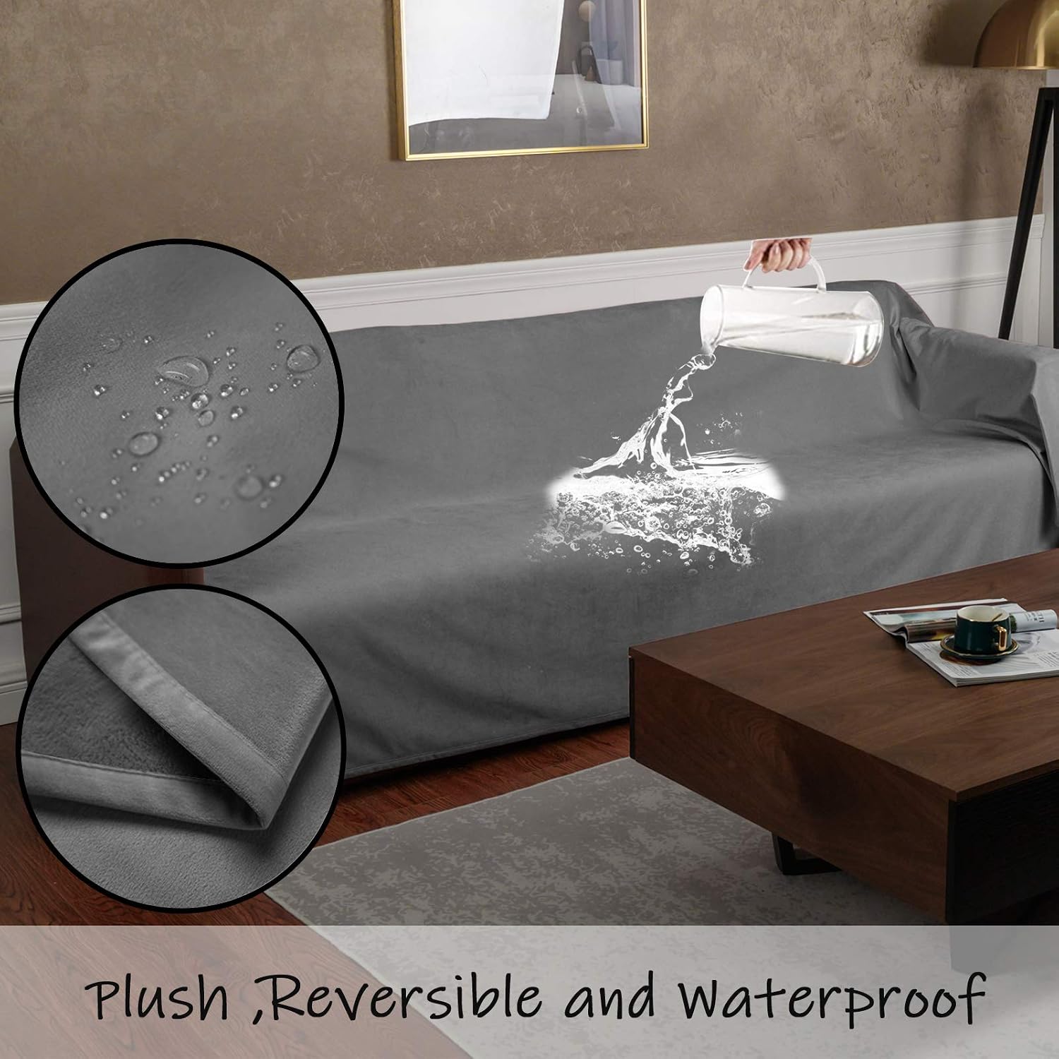 Pet Bed Blanket Reversible 100% Waterproof Velvet Super Soft for Sofa and Bed (40x60 Inches, Light Grey+Grey) - view 3