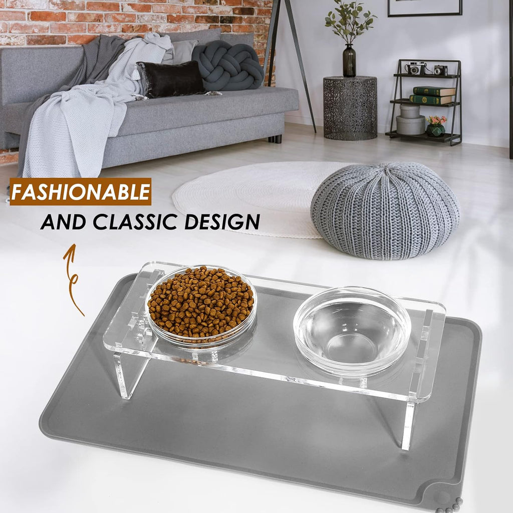 Elevated dog & cat bowls – 3.75" acrylic raised pet feeder stand with 2 stainless steel & 2 glass bowls – food & water dish set for puppy/small dogs & cats - view 8