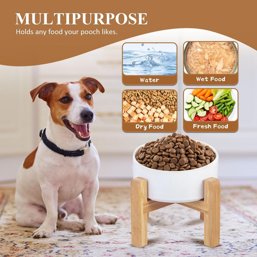 Ceramic elevated raised cat bowl with wood stand no spill pet food water feeder cats small dogs - view 8