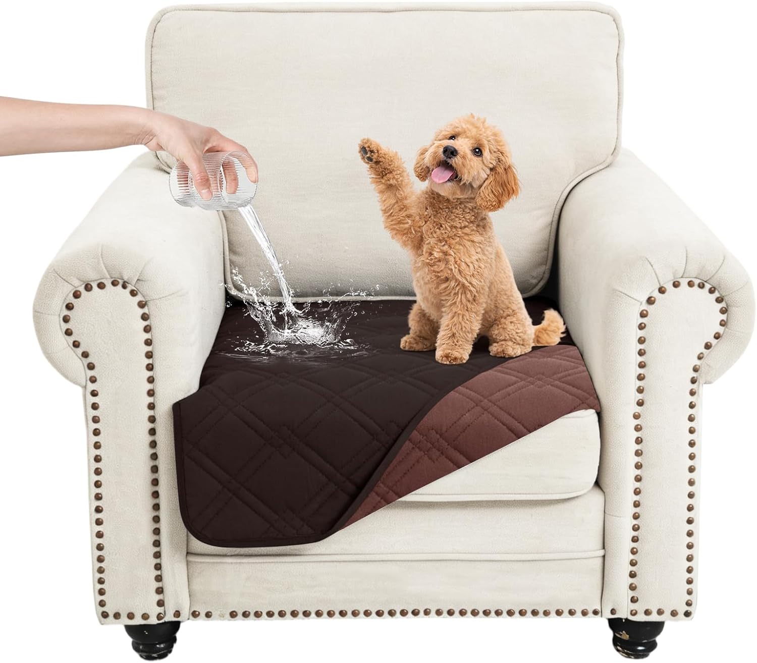 100% waterproof dog bed cover pet blanket, chocolate+coffee 30"x30", 7-layer reversible couch covers for dogs for sofa furniture car camping