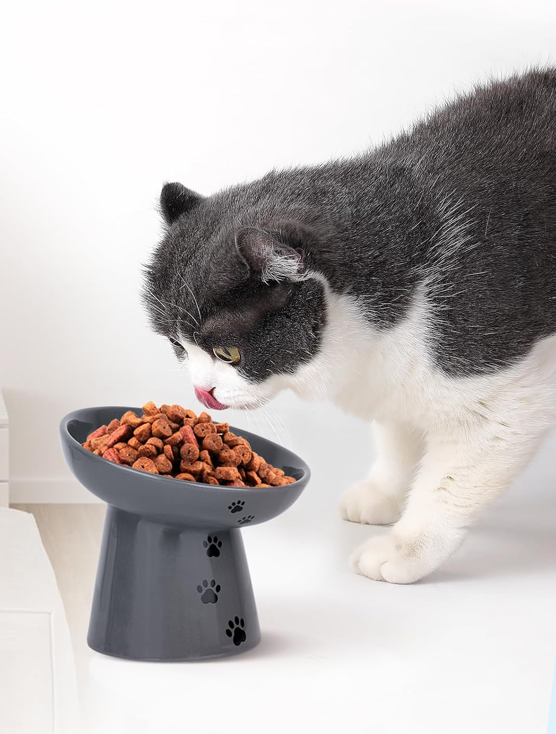 Slow Feeder Cat Bowl, Ceramic Cat Slow Feeder Bowl, 6 Inches, Elevated, Anti Vomiting for Dry and Wet Food, Gray - view 7